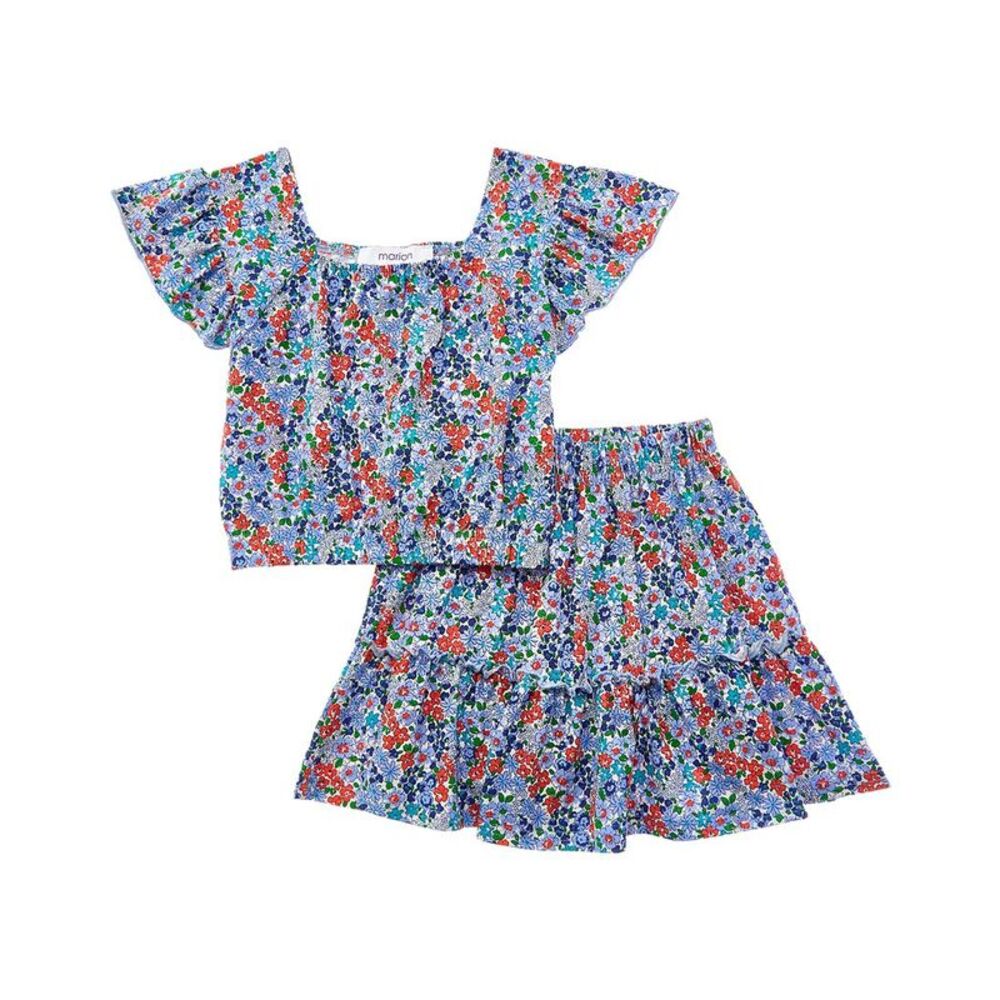 Marion Girls  2Pc Floral Top & Skirt Set